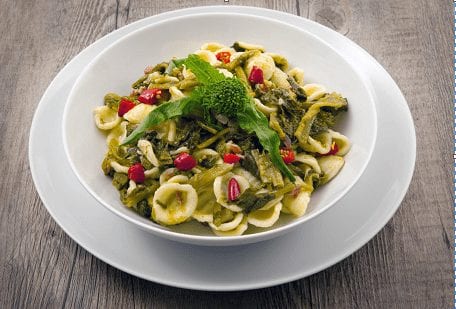 Orecchiette Pasta with turnip peaks and chili peppers