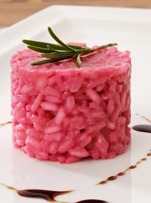Risotto with Beetroot Juice, essence of Rosemary, and Balsamic Vinegar